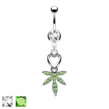 Cumpara ieftin Piercing pentru buric cu o frunză de marijuana - Culoare zirconiu piercing: Transparent &ndash; Verde CG