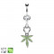 Piercing pentru buric cu o frunză de marijuana - Culoare zirconiu piercing: Transparent &ndash; Verde CG
