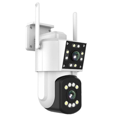 Camera de supraveghere wireless, dubla, cu unghi de 365&amp;deg;, rezolutie HD, LED-uri pentru lumina, senzor de miscare, interfon vocal, night vision, alb foto