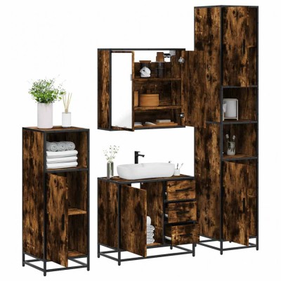 Gossi set de mobilier de baie 4 piese lemn prelucrat de stejar afumat foto