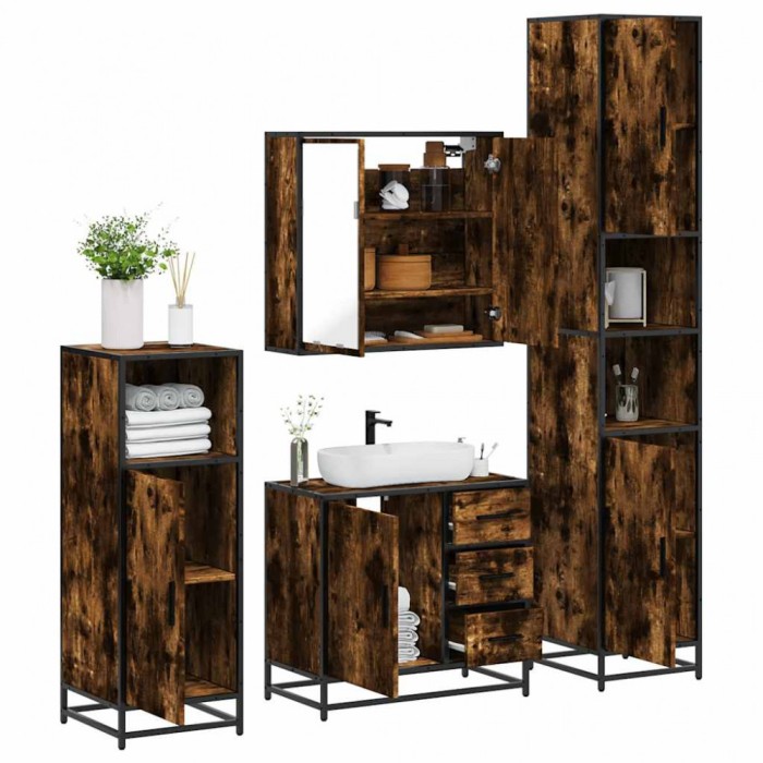 Gossi set de mobilier de baie 4 piese lemn prelucrat de stejar afumat