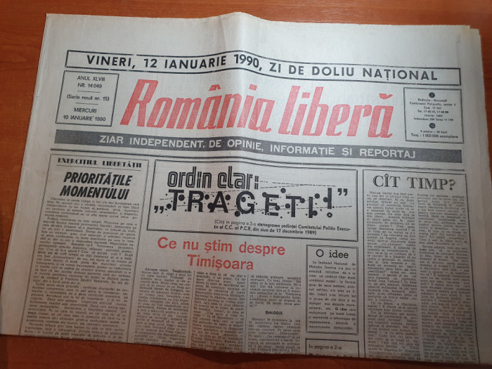 ziarul romania libera 10 ianuarie 1990-articole despre revolutie