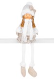 Postavička MagicHome Vianoce, Dievčatko v bielej čiapke s dlh&yacute;mi nohami, bielo-zlat&eacute;, l&aacute;tkov&eacute;, 15x10x45 cm