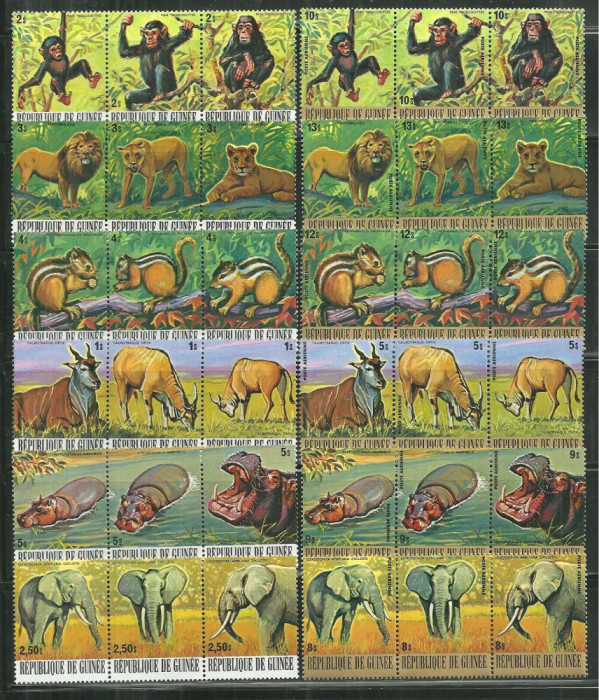 208-GUINEEA 1977-Animale africane-Serie completa de 36 timbre nestampilate