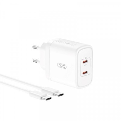 Incarcator Retea Cu Cablu USB-C XO Design CE08, 50W, 3A, 2 x USB-C, Alb foto