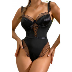 Body costum sexy tip lenjerie intima erotica, rafinata si eleganta din material elastic, cu snur pentru ajustare, sutien cu sustinere metalica, chilot