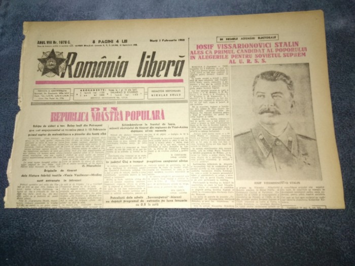 ZIARUL ROMANIA LIBERA 7 FEBRUARIE 1950