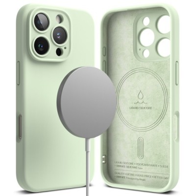 Husa pentru iPhone 16 Pro - Ringke Silicone Magnetic MagSafe - Soft Mint foto