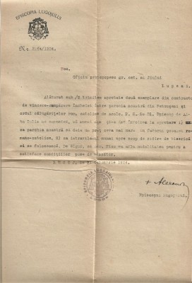 A3294N Semnătura olografă a episcopului greco-catolic al Lugojului, Alexandru Nicolescu, 1924 act biserica greco-catolică din Petroșani foto
