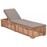 Șezlong vidaXL Gri &Icirc;nchis cu Pernă, Lemn Masiv de Tec, 200x60x35cm, Spătar Reglabil 4 Poziții, Mobilier Grădină