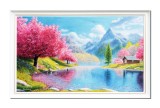 Cumpara ieftin Tablou inramat pictat manual living, dormitor 100x60cm, Peisaj de primavara, ulei pe panza, Mircea Iordache