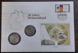 FDC SI 2 MONEDE-DDR- 10 MARK 1989 + RFG 10 MARK 1989 ARGINT, 40 ANI GERMANIA