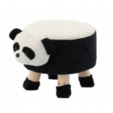 Cumpara ieftin Taburet pentru copii, rotund, model urs panda, textil, lemn, alb si negru, max 50 kg, 28x25 cm, Chomik