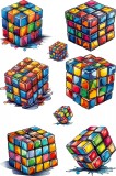 Cumpara ieftin Sticker decorativ Colaj Cub Rubik, Albastru, 90 cm, 7986ST-6, Oem