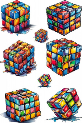Sticker decorativ Colaj Cub Rubik, Albastru, 90 cm, 7986ST-6 foto