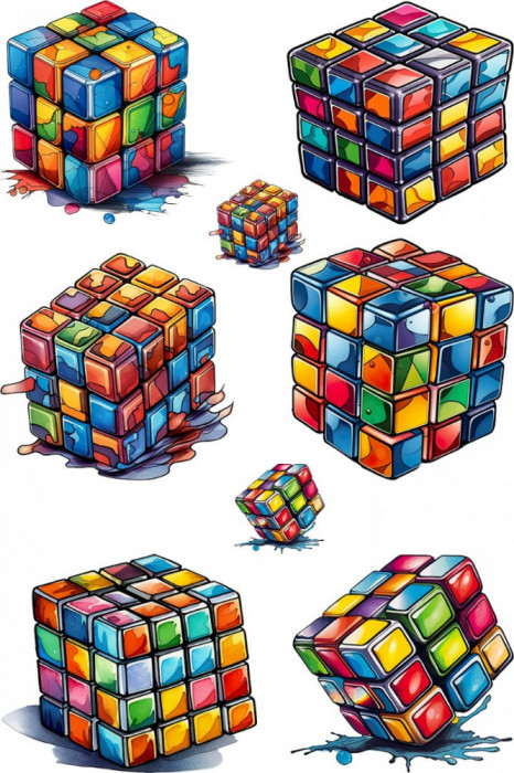 Sticker decorativ Colaj Cub Rubik, Albastru, 90 cm, 7986ST-6