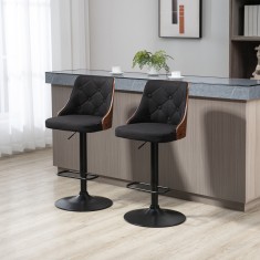 HOMCOM Set de 2 scaune de bar cu inaltime reglabila, scaune de bar pivotante cu inaltime reglabila, cu suport pentru picioare, scaune de bar din tesat foto