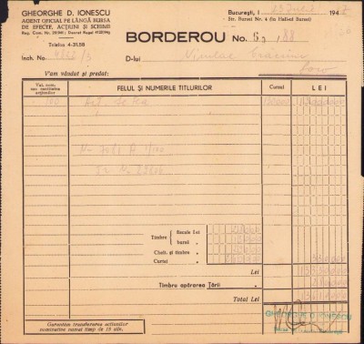 A1090 Borderou agent oficial pe l&amp;acirc;ngă bursă, 1947, timbrat foto