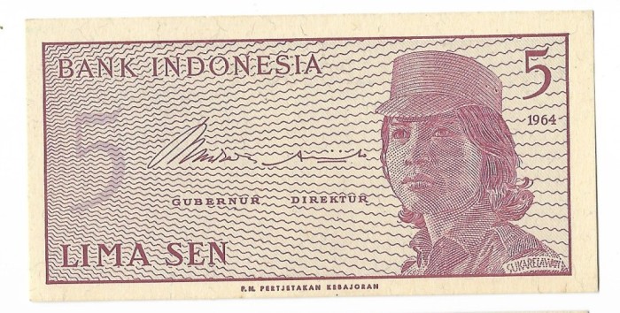 Bancnota 5 sen 1964 - Indonezia, UNC