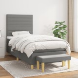 vidaXL Pat box spring cu saltea, gri &icirc;nchis, 80x200 cm, textil
