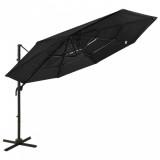 Umbrelă de soare 4 niveluri, st&acirc;lp de aluminiu, negru, 3x3 m, vidaXL