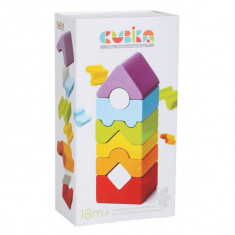 Jucarie din lemn cubika, set constructii "turn" - 8 piese