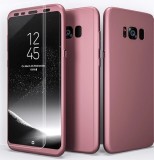 Husa protectie 360 fata + spate + folie silicon Samsung S8 , Roz, Fara snur, Plastic