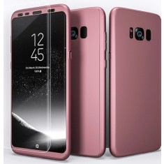 Husa protectie 360 fata + spate + folie silicon Samsung S8 , Roz