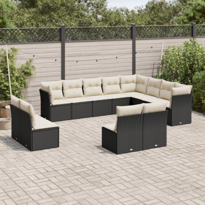 Gossi set canapele de gradina, 12 piese, cu perne, negru, poliratan