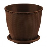 Set 11 Ghivece Ratan PVC Rotunde cu Farfurie CRL 9l Maro DNC32815