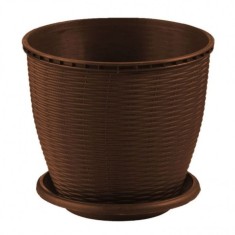Set 11 Ghivece Ratan PVC Rotunde cu Farfurie CRL 9l Maro DNC32815 foto