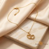 Colier Doua Inimi Stralucitoare , Colier placat cu 3 straturi de aur 14K, 44 cm + prelungire 5 cm