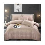 Cumpara ieftin Lenjerie de Pat Damasc 6 Piese, Dungi Duble,Bej- JO334