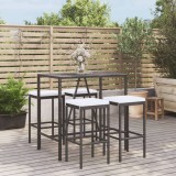 Set mobilier bar de gradina cu perne, 5 piese, negru, poliratan GartenMobel Dekor, vidaXL