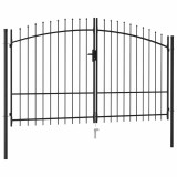 VidaXL Poartă de gard cu ușă dublă, v&acirc;rf ascuțit, negru 3x1,75 m oțel