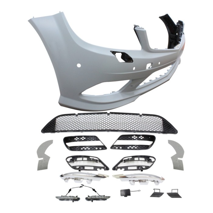 Set bara fata MERCEDES C-CLASS (W204), 03.07-03.2011, cu 6 gauri spalator si senzori parcare; grunduit, de vopsit; type AMG, cu 6 gauri lumini de zi;