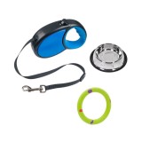 Set lesa mecanica albastra cu bol metalic si jucarie tip cerc moale, 5m