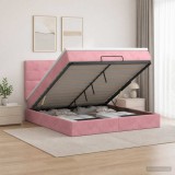 Cumpara ieftin Pat ottoman cu saltea cu headboard Roz 160 x 200 cm Catifea