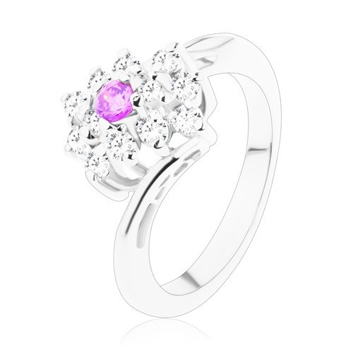 Inel strălucitor cu braţe &icirc;ndoite, zirconii violet şi transparente &icirc;n formă dreptunghiulară - Marime inel: 50