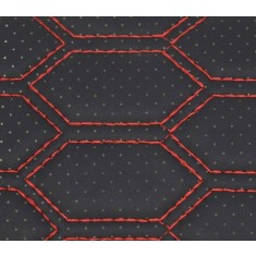 Material piele eco Negru cu gaurele model hexagon / cusatura Rosie