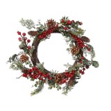 Cumpara ieftin Decoratiune - Wreath Plastic Berries, Pinecones - Green-Red | Kaemingk