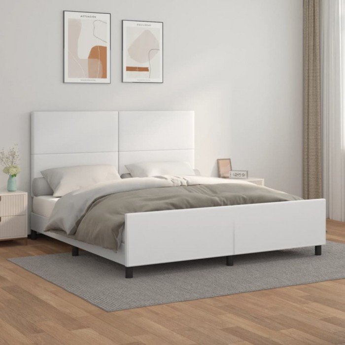 vidaXL Cadru de pat cu tăblie, alb, 180x200 cm, piele ecologică 3125464