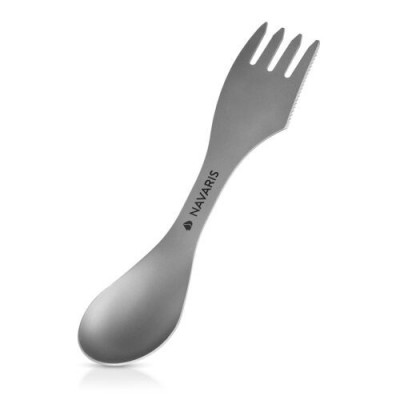 Spork 3-in-1 din titan pentru camping Navaris, Furculita, Lingura, Cutit, 46937.01 foto