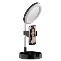 Lampa circulara de birou Mai Appearance G3, 12 W, 64 x LED, 10 nivele luminozitate, inaltime reglabila, suport bijuterii foto