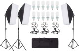 Cumpara ieftin Kit de 3 softboxuri, soclu de 4 becuri, 3 trepiezi reglabili 200 cm, 12 becuri de 150W, geanta de transport inclusa, Dactylion