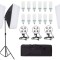 Kit de 3 softboxuri, soclu de 4 becuri, 3 trepiezi reglabili 200 cm, 12 becuri de 85W, geanta de transport inclusa