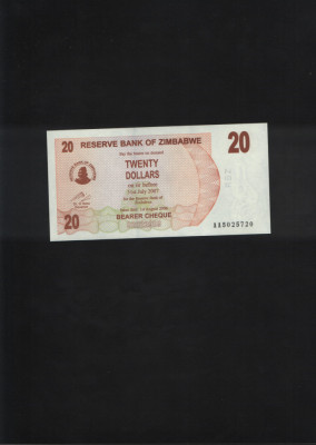 Zimbabwe 20 dolari dollars 2006 unc seria5025720 foto