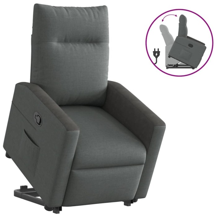 vidaXL Fotoliu rabatabil cu ridicare pe verticală, gri &icirc;nchis, textil 3324053