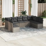 VidaXL Set canapele de grădină, 9 piese, cu perne, gri, poliratan
