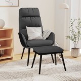 VidaXL Scaun relaxare cu taburet, gri &icirc;nchis, textil/piele ecologică